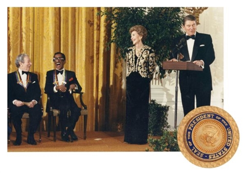 Official Presidential Reagan Pin and White House Photograph Presented to Sammy Davis Jr